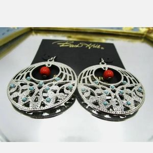 New birch hill hook dangle silver  & red earrings
